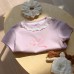 Cute Fitted Short Sleeve T-Shirt for Girls with Lace Peter Pan Collar and Bow Summer Fashion Top