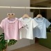 Cute Fitted Short Sleeve T-Shirt for Girls with Lace Peter Pan Collar and Bow Summer Fashion Top