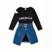 Letter printed top paired with denim skirt set Letter printed top paired with denim skirt set