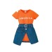 Letter printed top paired with denim skirt set Letter printed top paired with denim skirt set