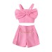 Solid color bow vest with hanging chain shorts two-piece set