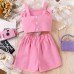 Solid color bow vest with hanging chain shorts two-piece set