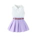 Collar sleeveless top paired with pleated skirt set