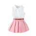 Collar sleeveless top paired with pleated skirt set