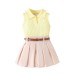 Collar sleeveless top paired with pleated skirt set