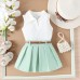 Collar sleeveless top paired with pleated skirt set