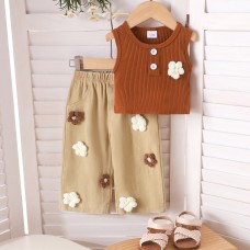 Flower vest denim pants set