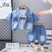 Flip collar letter double pocket washed denim shirt short sleeved three piece set