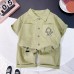 Flip collar short sleeved top shorts three piece set