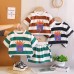 Striped french fries short sleeved shirt shorts set