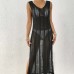 Ladies' Vacation Beach Dress, Hollow Knit Sleeveless Maxi Dress