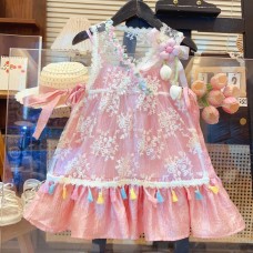Girls' Dress Summer Fashion Chiffon Strap Princess Dress with Tulle Tulip Two-Piece Set