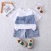 Cowboy patchwork short sleeved two-piece set
