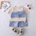 Cowboy patchwork short sleeved two-piece set