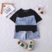 Cowboy patchwork short sleeved two-piece set