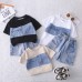 Cowboy patchwork short sleeved two-piece set
