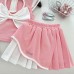Floral Butterfly Knot Collar Girls' Set, Short Sleeve Vest Top with Ruffle Skirt, Summer Outfit for Kids