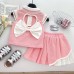 Floral Butterfly Knot Collar Girls' Set, Short Sleeve Vest Top with Ruffle Skirt, Summer Outfit for Kids