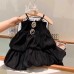 Elegant Pure Color Retro Highbrow Style Sleeveless High-Waisted Bloomed Tiered Dress for Girls