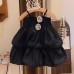 Elegant Pure Color Retro Highbrow Style Sleeveless High-Waisted Bloomed Tiered Dress for Girls