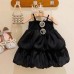 Elegant Pure Color Retro Highbrow Style Sleeveless High-Waisted Bloomed Tiered Dress for Girls