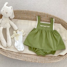 Cute Summer New Baby Girl Two-Piece Set with Strap Shorts and Sleeveless Lace Blouse, Fresh and Simple Style for Toddlers
