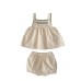 Cute Summer New Baby Girl Two-Piece Set with Strap Shorts and Sleeveless Lace Blouse, Fresh and Simple Style for Toddlers