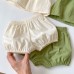 Cute Summer New Baby Girl Two-Piece Set with Strap Shorts and Sleeveless Lace Blouse, Fresh and Simple Style for Toddlers