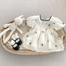 Cute Baby Girls' Matching Outfits with Bowknot Puff Sleeve Romper and Tulle Dress, Summer Princess Dress for Toddlers