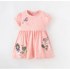 Embroidered round neck short sleeved dress
