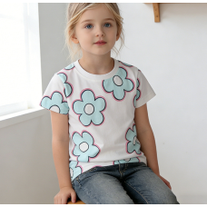 Flower pattern round neck short sleeved top