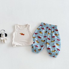 Cute Summer New  Cartoon Casual Vest and Mosquito-Proof Pants Set for Boys, Full Print Dog Design