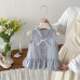 Cute Baby Girls Summer New Stripe Butterfly Knot Turn-down Collar Sleeveless Dress Simple Academic Style Dress Cute Baby Girls Summer New Stripe Butterfly Knot Turn-down Collar Sleeveless Dress Simple Academic Style Dress