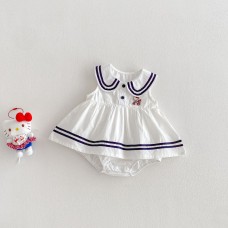 Cute Summer Baby Romper with Peter Pan Collar, Infant Casual Stylish One-Piece Outfit