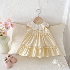 Girl's Summer Dress Fashionable Turn-Down Collar Sleeveless Dress for Toddlers Baby Formal Wear Summer