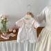 Dotted BabyFloral Overalls Set Summer Casual Short Sleeve Romper Two-Piece Outfit