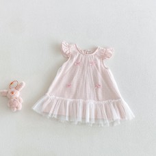 Summer New Baby Sweet Flutter Sleeve Bow Cotton Dress Dress for Girls