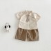 Dotted Summer College-Style Shirt Set for Boys and Girls, Sibling Matching Outfits, Infant Pleated Skirt and Shorts Two-Piece Trendy Set