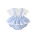 Summer New Baby Carrier Plaid Romper Set, Girl Baby Short Sleeve Ruffled Onesie Two-Piece Set