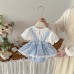 Summer New Baby Carrier Plaid Romper Set, Girl Baby Short Sleeve Ruffled Onesie Two-Piece Set