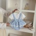 Summer New Baby Carrier Plaid Romper Set, Girl Baby Short Sleeve Ruffled Onesie Two-Piece Set