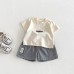 Fashionable Letter Print Baby Outfit Set, Lightweight Short Sleeve Shorts Two-Piece Set for Summer, Kids Casual Wear