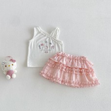 Cute Cartoon Print Tank Top Sweet Cake Skirt Set for Baby Girls, Summer New Style, Cool and Adorable Two-Piece Outfit