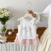 Cute Cartoon Print Tank Top Sweet Cake Skirt Set for Baby Girls, Summer New Style, Cool and Adorable Two-Piece Outfit