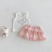 Cute Cartoon Print Tank Top Sweet Cake Skirt Set for Baby Girls, Summer New Style, Cool and Adorable Two-Piece Outfit