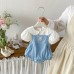 Cute Baby Girl Summer Set with Cartoon Embroidery, Sleeveless Overall Romper and Short Sleeve Top, Sweet Peter Pan Collar Two-Piece Outfit Cute Baby Girl Summer Set with Cartoon Embroidery, Sleeveless Overall Romper and Short Sleeve Top, Sweet Peter Pan Collar Two-Piece Outfit