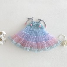 Cute Gradient Sleeveless Princess Dress for Baby GirlsBreathable Mesh Dress, Casual Summer Outfit