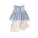 Cute Lace Checkered Vest  Loose Pants Two-Piece Set for Girls Summer Casual Outfit