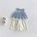 Cute Lace Checkered Vest  Loose Pants Two-Piece Set for Girls Summer Casual Outfit