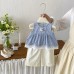 Cute Lace Checkered Vest  Loose Pants Two-Piece Set for Girls Summer Casual Outfit